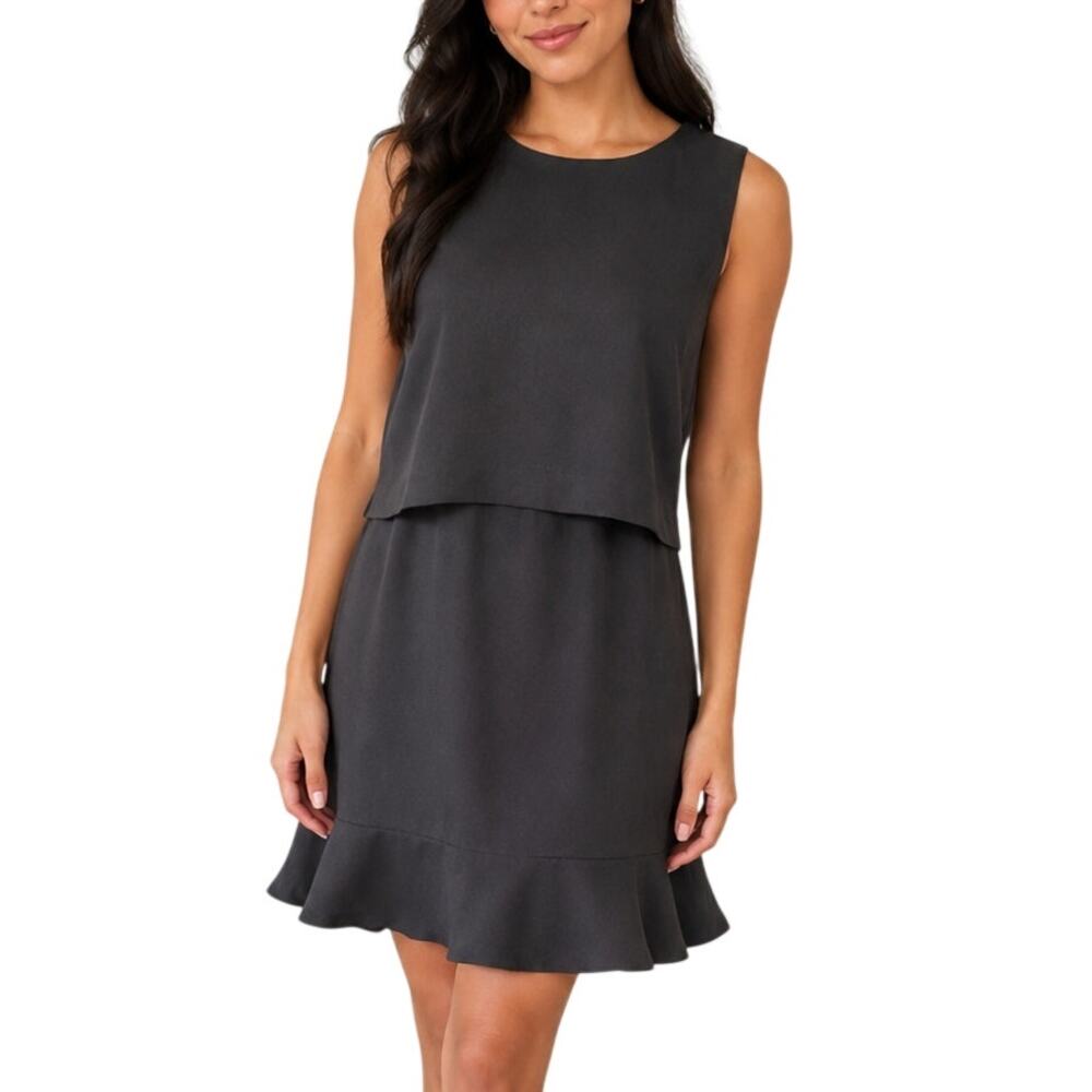 Banana Republic Black Ruffle Shift Dress 10 Sleeveless LBD
